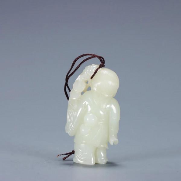 舊藏：和田白玉劉海戲金蟾把玩件