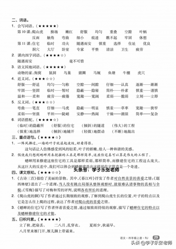 四年級上冊語文全冊「單元知識點小結」(核心素養版) 四年級上冊語文全冊「單元知識點小結」(核心素養版)