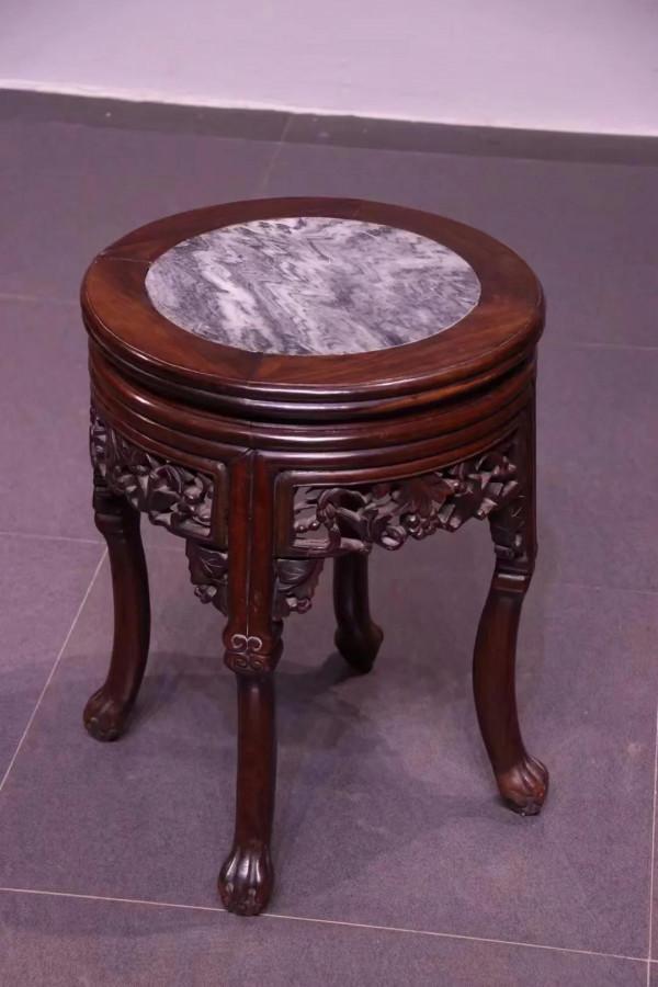 紅木雲石圓凳，楠木平切四出頭官帽椅，榆木官帽椅，桃椅