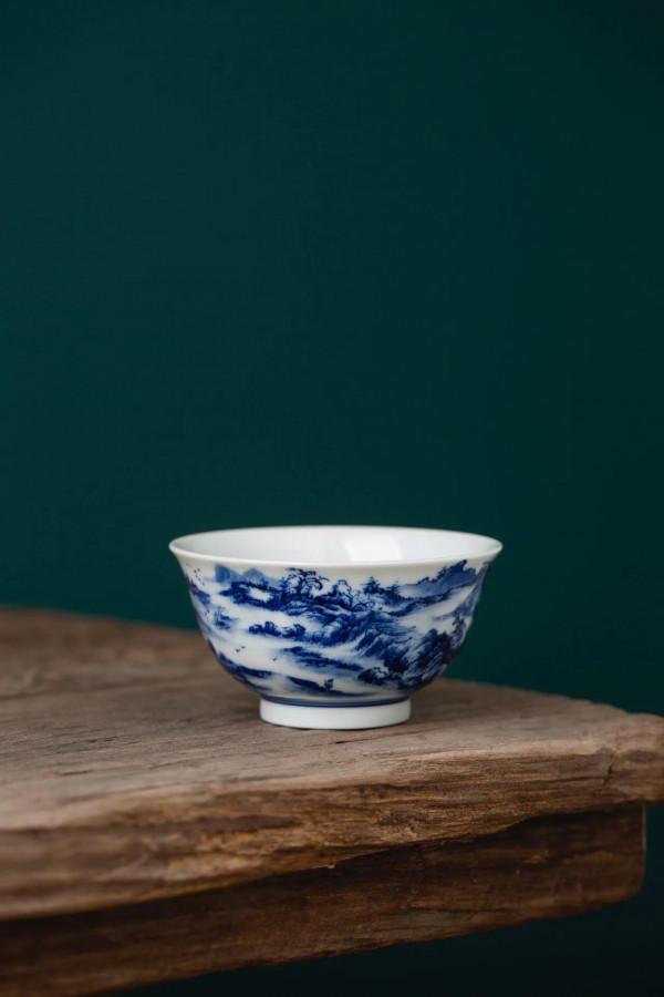 仿古柴窯內外繪青花山水主人杯景德鎮陶瓷瓷器茶具茶杯