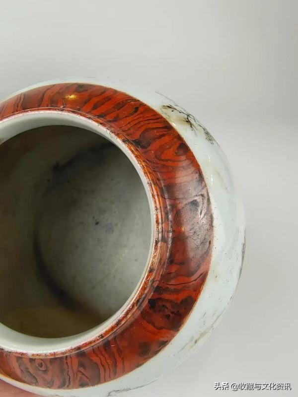 雍正木紋釉開光墨彩通景山水筆洗鑑賞