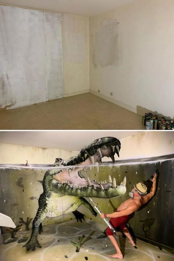 藝術家創造超寫實3D塗鴉,彷彿要從牆上跳下來,路人都玩嗨了 藝術家創造超寫實3D塗鴉,彷彿要從牆上跳下來,路人都玩嗨了