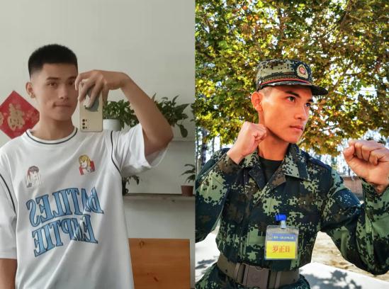入伍前後對比照：軍營滿月“大變身”