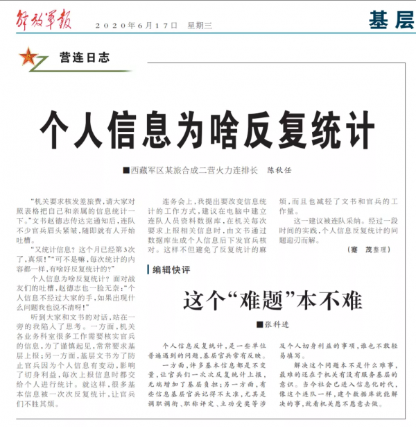個人資訊反覆統計,軍報重磅發聲 個人資訊反覆統計,軍報重磅發聲