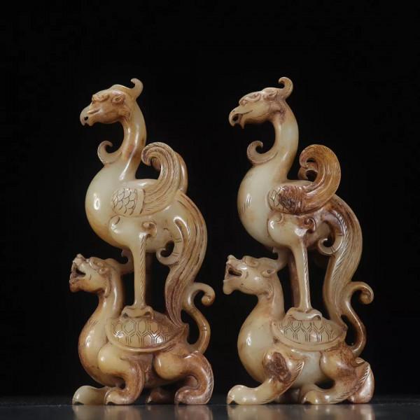 舊藏 高古玉 獨佔鰲頭 擺件單隻規格：高寬厚17*7.8*3.9cm 重430克