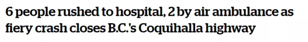 卑詩省公路多車連撞起火 6人重傷2危殆 車碎成渣 現場慘烈 緊急封路 卑詩省公路多車連撞起火 6人重傷2危殆 車碎成渣 現場慘烈 緊急封路