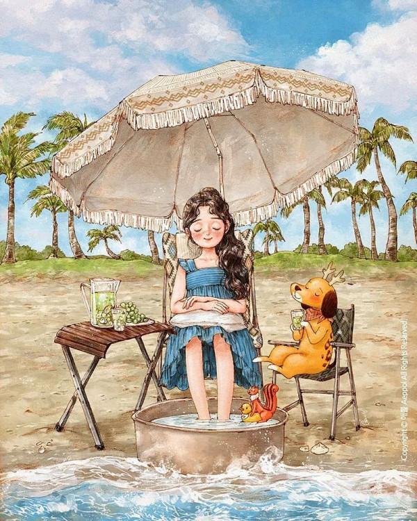 每日插畫｜aeppol的治癒系森林少女日記，休息一會兒再走也沒關係