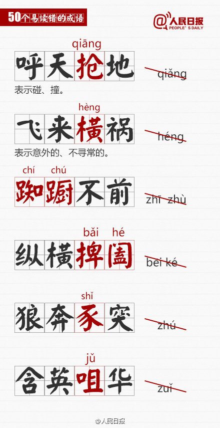 語文課 50個容易讀錯的成語 人民日報整理 家有學生建議給孩子收藏