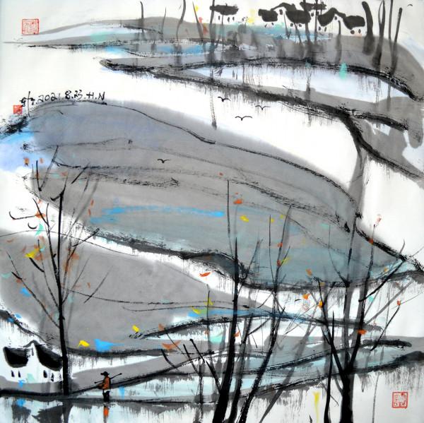 韓寧水墨畫第441幅《田埂上》創作意識闡述 韓寧水墨畫第441幅《田埂上》創作意識闡述