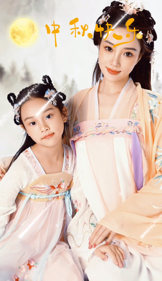 李小璐曬母女合照，倆人古風打扮似姐妹，8歲甜馨五官隨賈乃亮