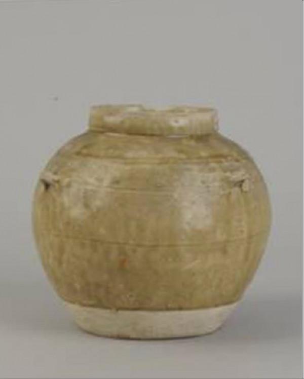 東漢青釉四系布紋罐