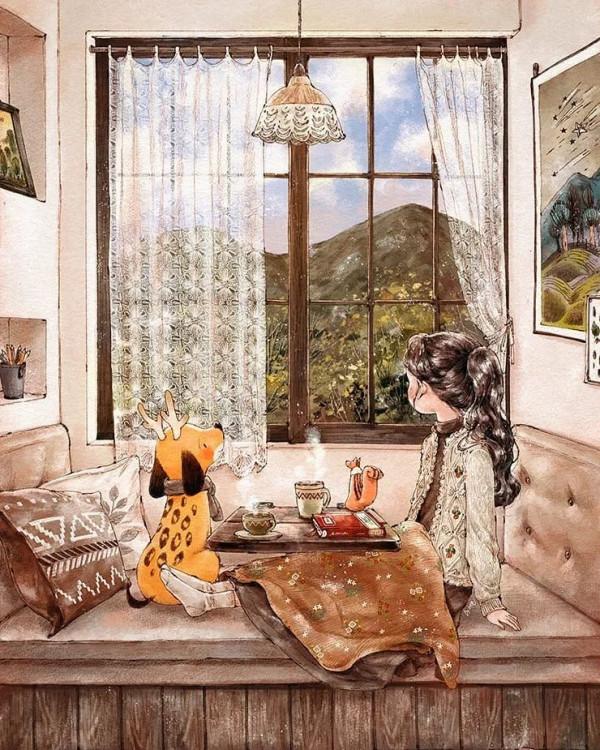 每日插畫｜aeppol的治癒系森林少女日記，休息一會兒再走也沒關係