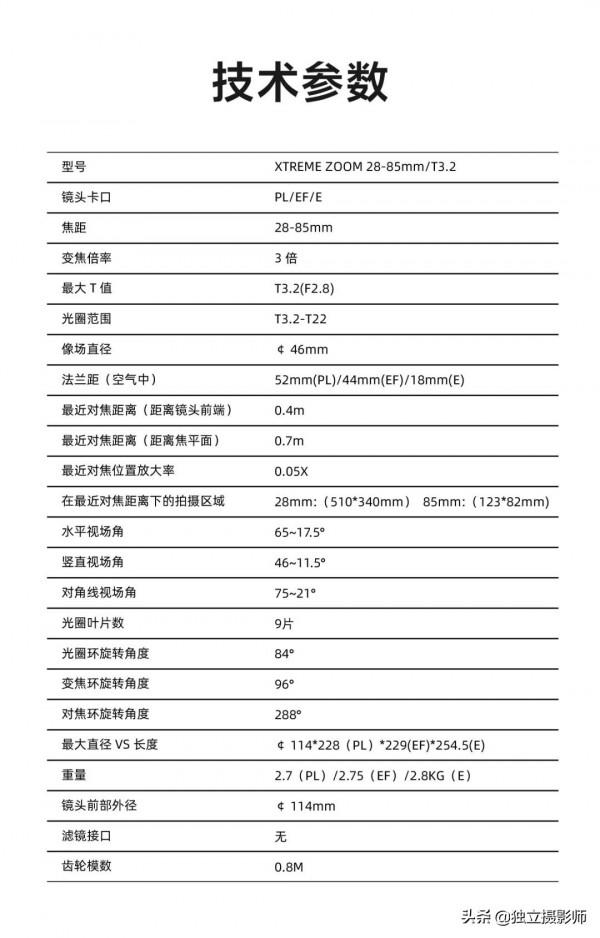 國產光學CHIOPT正式釋出28-85MM&sol;T3&period;2 電影鏡頭