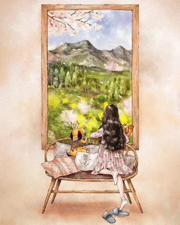 每日插畫｜aeppol的治癒系森林少女日記，休息一會兒再走也沒關係