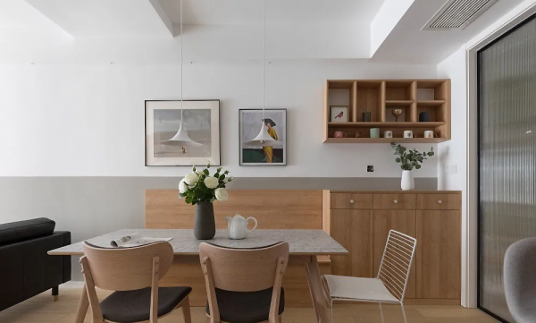 122㎡簡約原木風格新房裝修，復古半牆設計文藝清新