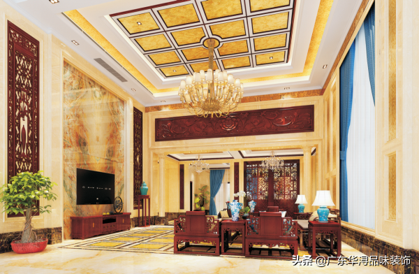 極致奢華的中式別墅裝修，當看到客廳的那一刻就深深地被折服