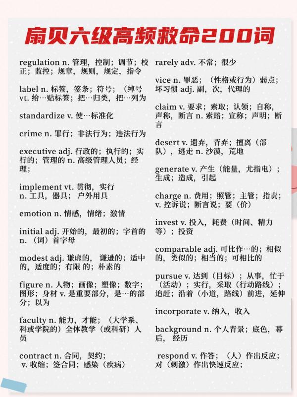 通關四六級，英語六級考前必背200高頻單詞