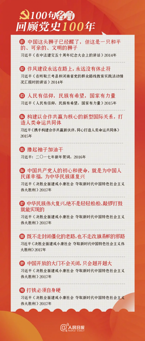 100句名言，回顧黨史100年
