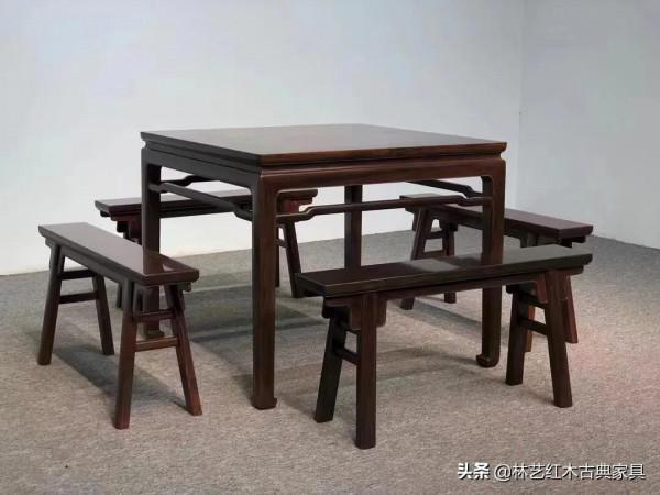 大紅酸枝板凳八仙桌休閒五件套