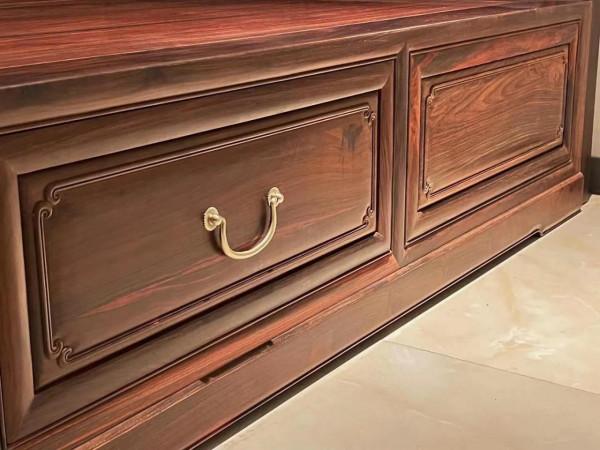 大紅酸枝黑料無補荷花款高低床三件套