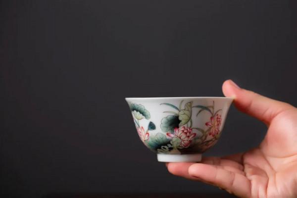 精工粉彩蓮葉荷花主人杯景德鎮陶瓷瓷器茶具茶杯