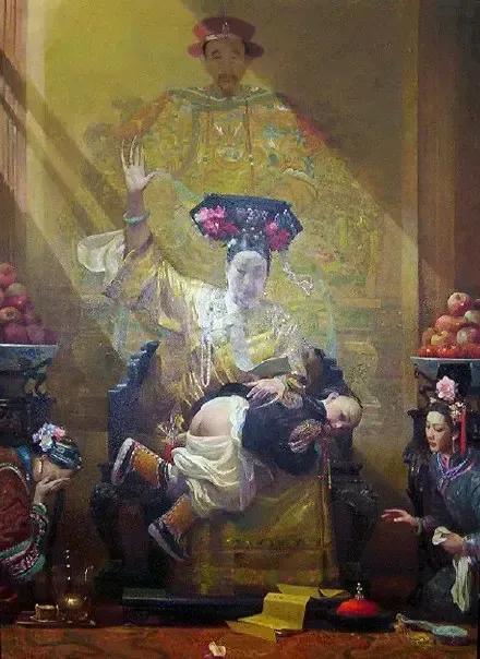 黃中羊“慈禧太后”系列油畫，網友：老佛爺被氣活了