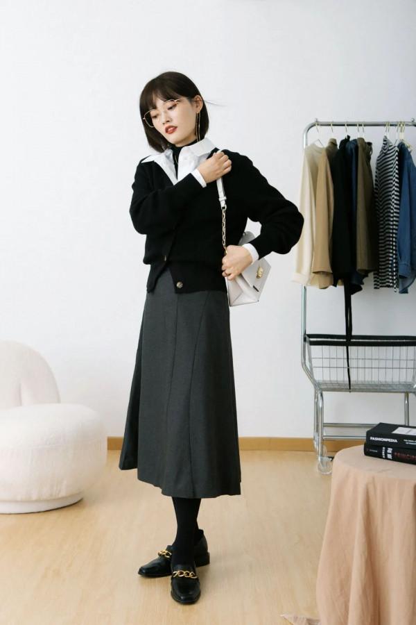 冬天怎麼穿裙裝？8套冬天不露腿的裙裝示範，保暖又好看