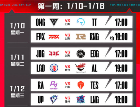 2022LPL春季賽賽程公佈！OMG與TT打響揭幕戰