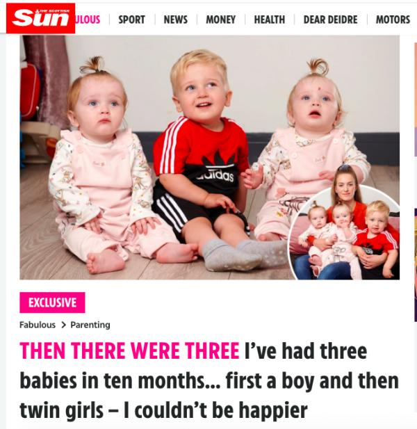 一年不到，英國女子生下三個寶寶，連自己也想不到