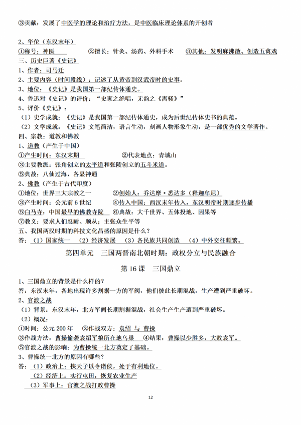博士推薦：初一歷史七年級上冊期末複習必備資料，背會期末滿分