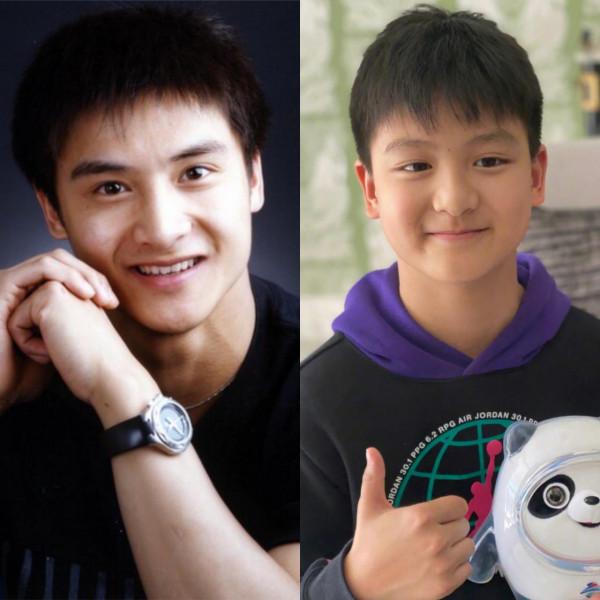 田亮10歲兒子抱冰墩墩合影，鼻子肉肉的真有福相，和爸爸越長越像