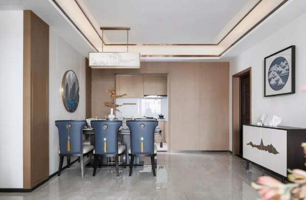 125㎡現代中式風新房，全屋菸灰藍配色，清爽明亮