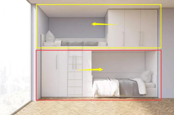 傳統上下鋪已經淘汰，如今流行錯位式設計，互不打擾實現雙櫃收納