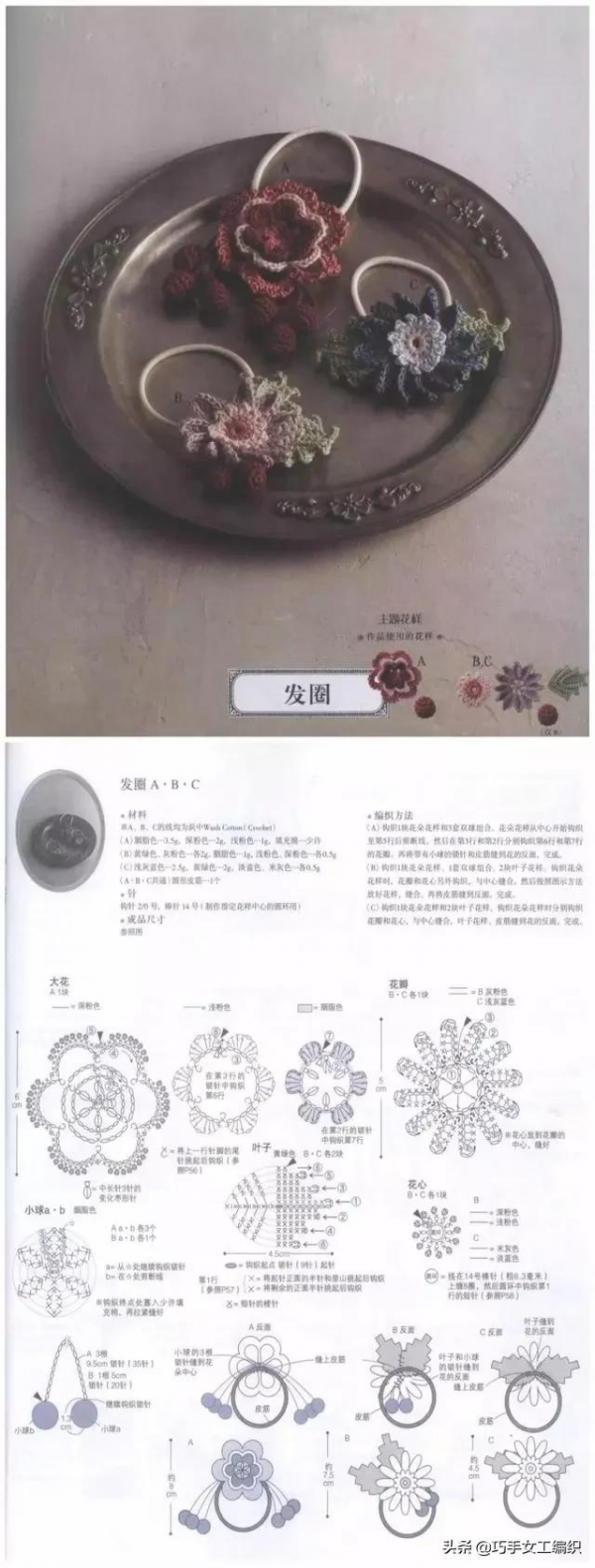 小巧可愛的鉤編花，資料圖解，家裡的零碎毛線有用途了