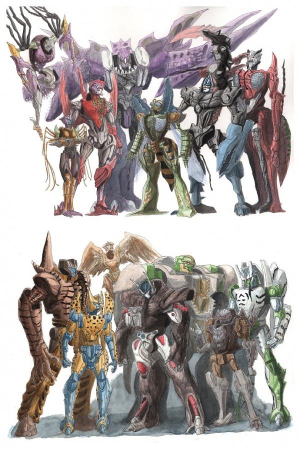 變形金剛BW超能勇士水彩風格插畫，大家喜歡原始獸還是巨無霸呢？