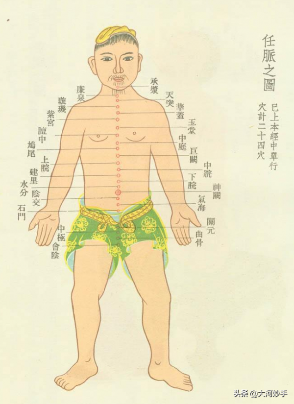 中醫精美3D經絡圖，任脈，大河養生古法八段錦必備