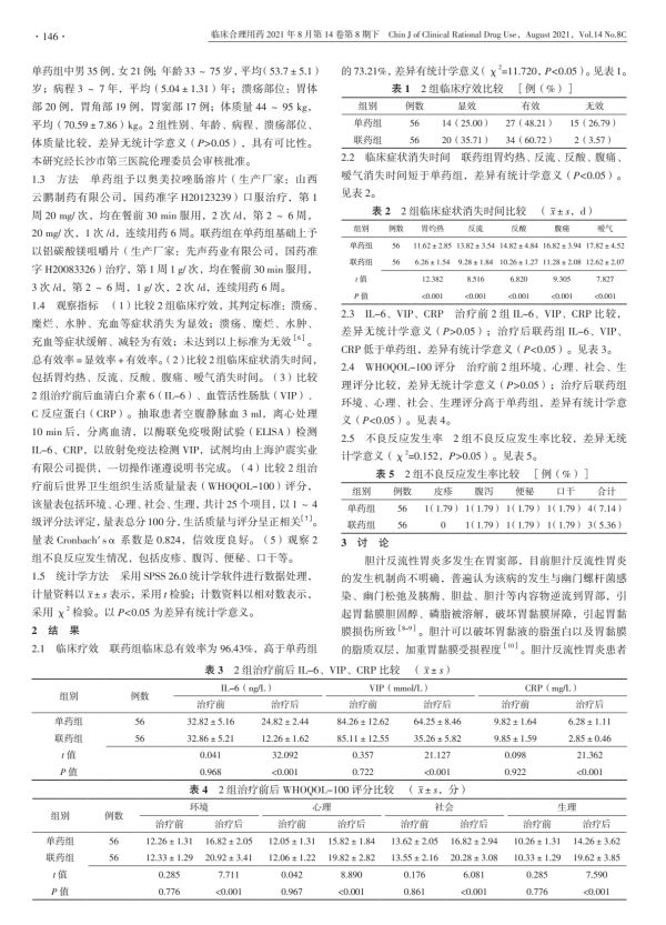 鋁碳酸鎂咀嚼片聯合奧美拉唑腸溶片治療胃潰瘍並膽汁反流性胃炎 鋁碳酸鎂咀嚼片聯合奧美拉唑腸溶片治療胃潰瘍並膽汁反流性胃炎